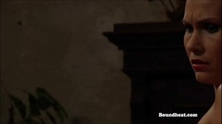 Topless kochanek w kolejce bycia wychłostać i trenują służebnic